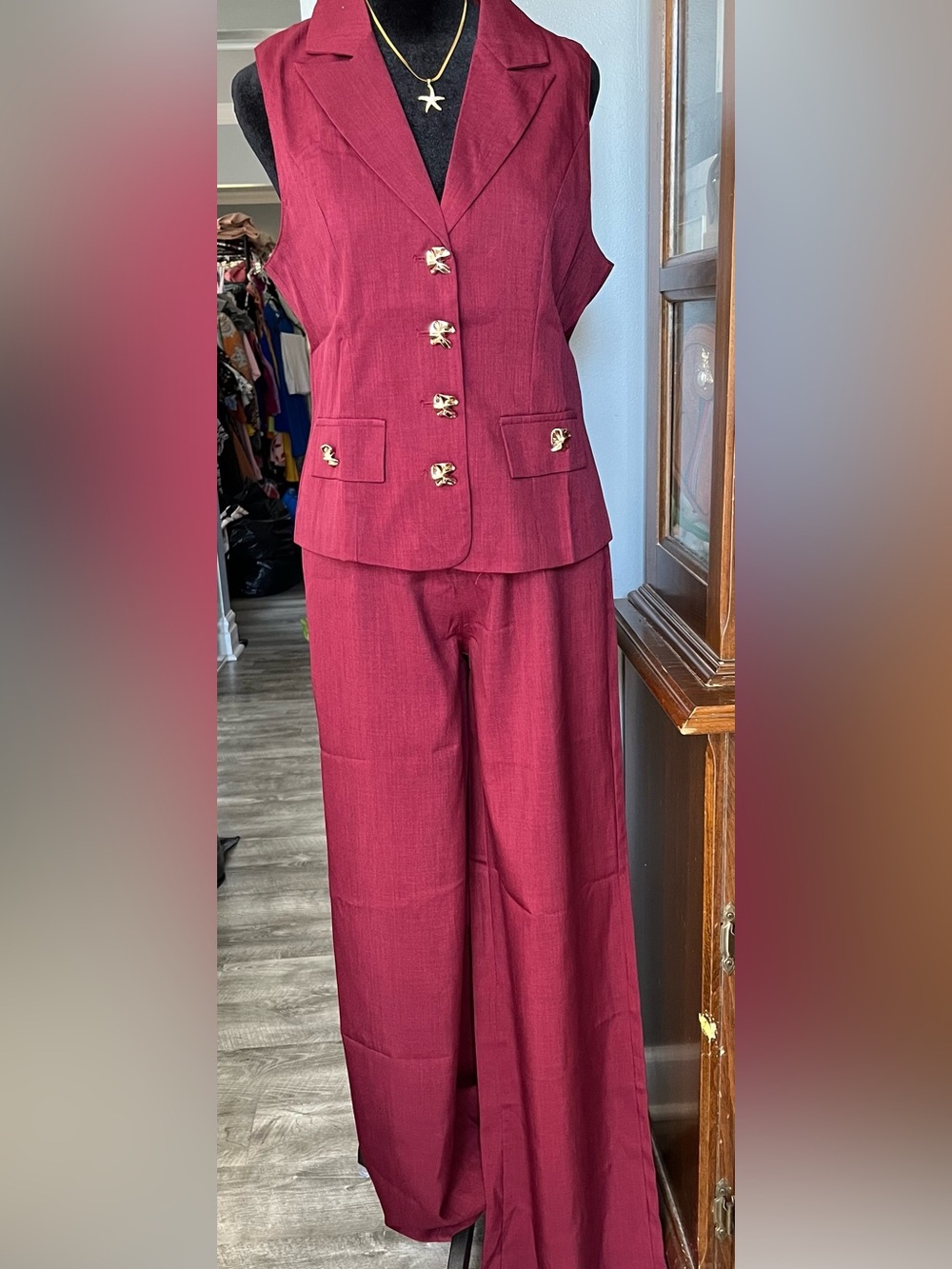 Sleeveless Wide-Leg Pant Set in Deep Wine
